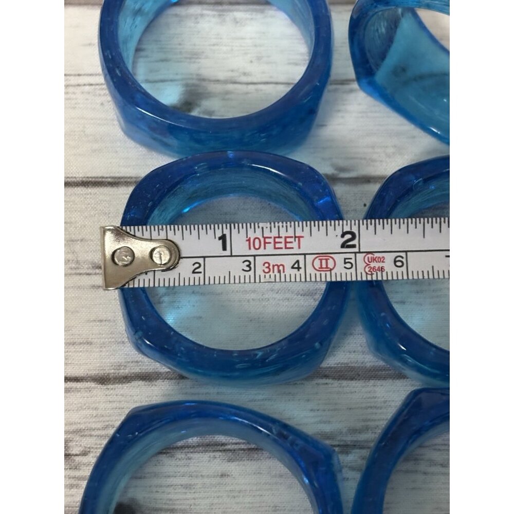 Ocean Blue Art Glass Napkin Rings Holders Set of 6 Dining Table Setting - Picture 5 of 6
